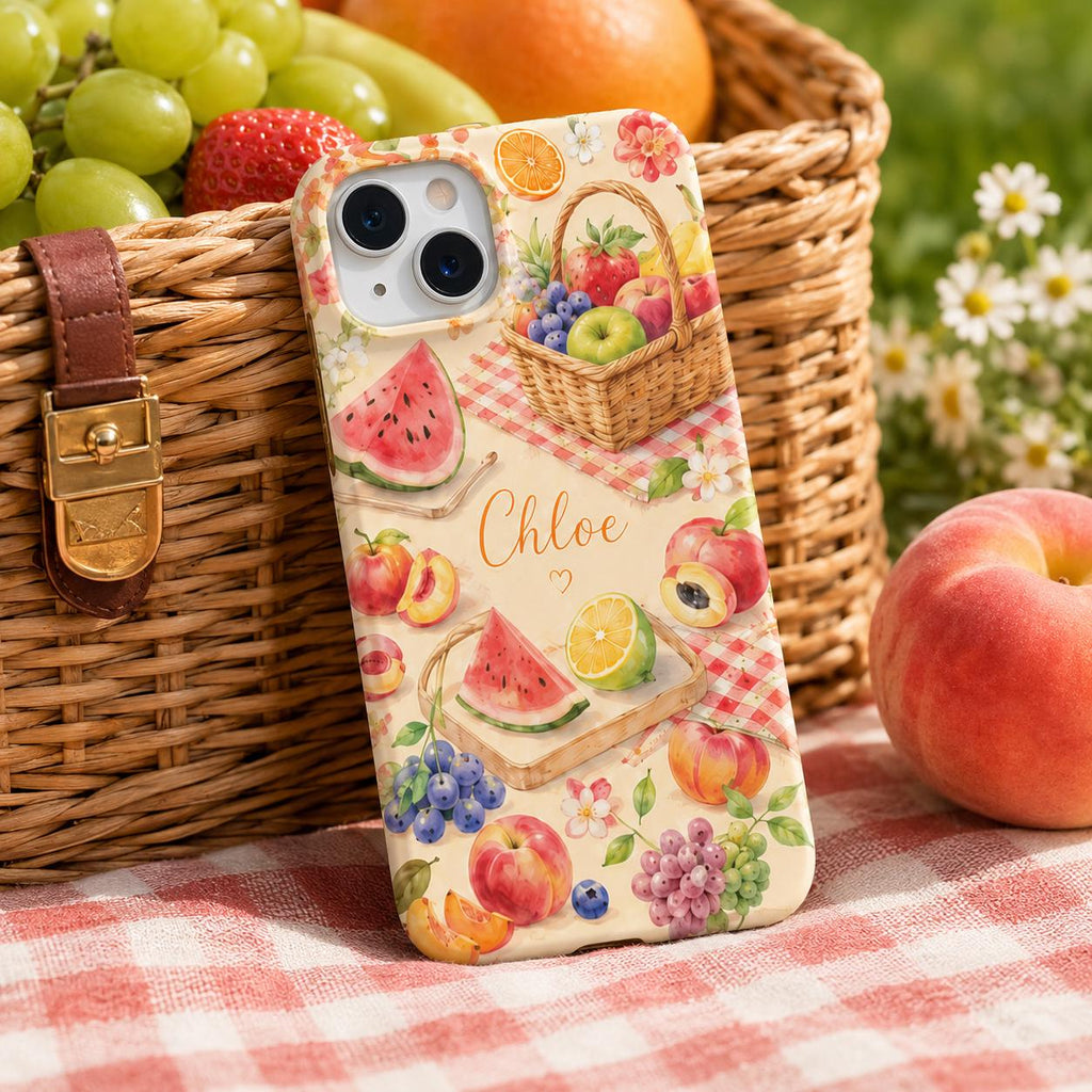 Custom Watercolor Citrus iPhone Case, Personalized Summer Name Phone Cover