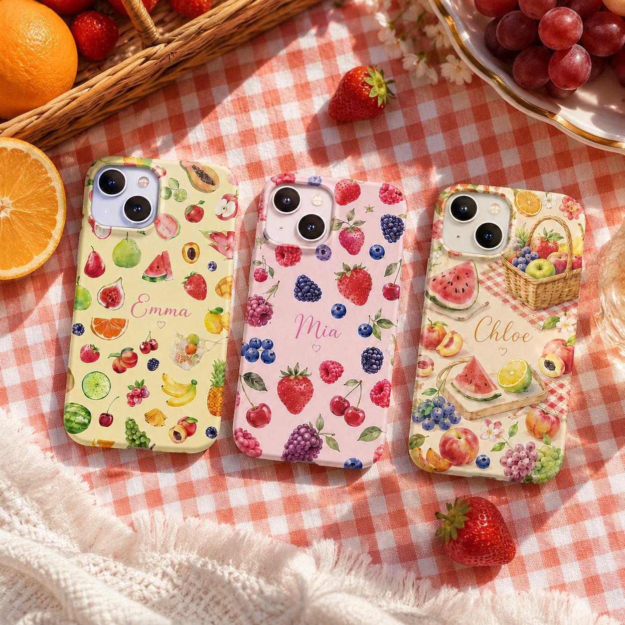 Custom Watercolor Citrus iPhone Case, Personalized Summer Name Phone Cover