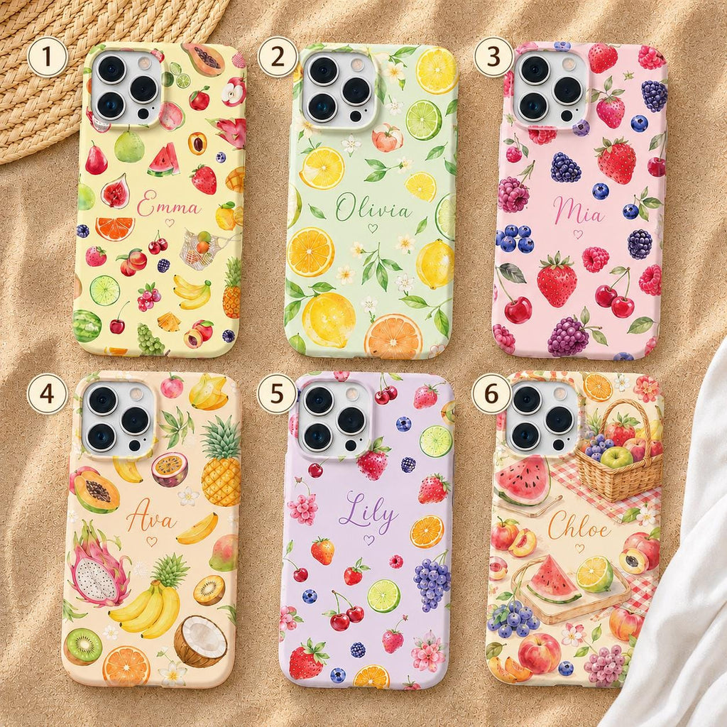 Custom Watercolor Citrus iPhone Case, Personalized Summer Name Phone Cover