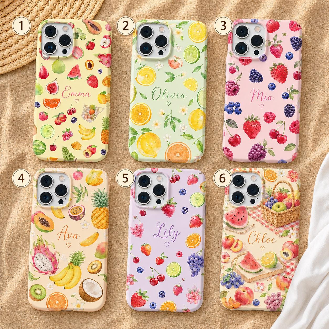 Custom Watercolor Citrus iPhone Case, Personalized Summer Name Phone Cover