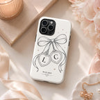 Custom Bow Heart Phone Case, Personalized Initials Date iPhone Case, Coquette Couple Gift