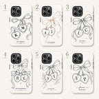 Custom Bow Heart Phone Case, Personalized Initials Date iPhone Case, Coquette Couple Gift