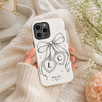 Custom Bow Heart Phone Case, Personalized Initials Date iPhone Case, Coquette Couple Gift