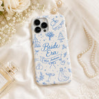 Bride Era Custom Name iPhone Case, Blue Wedding Doodle Bridal Gift