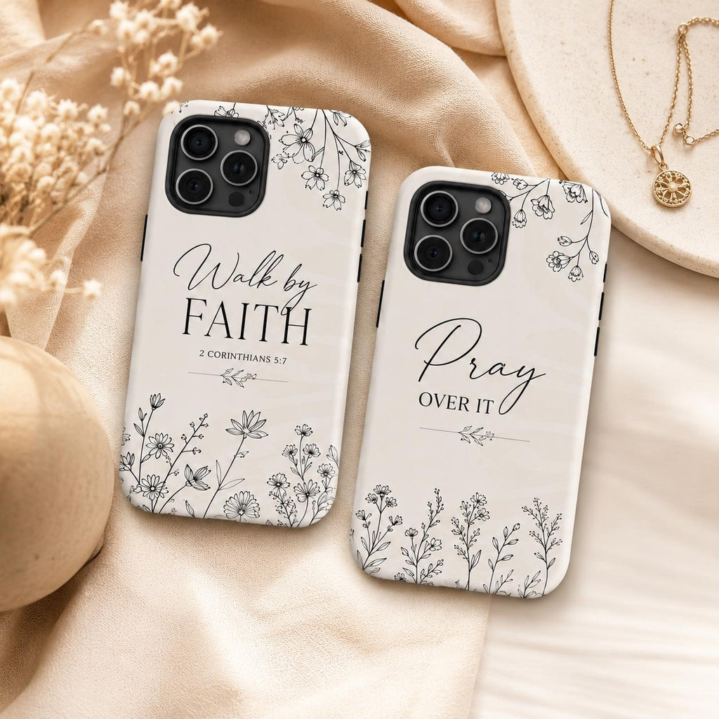 Christian Floral Phone Case, Walk By Faith Bible Verse iPhone Case