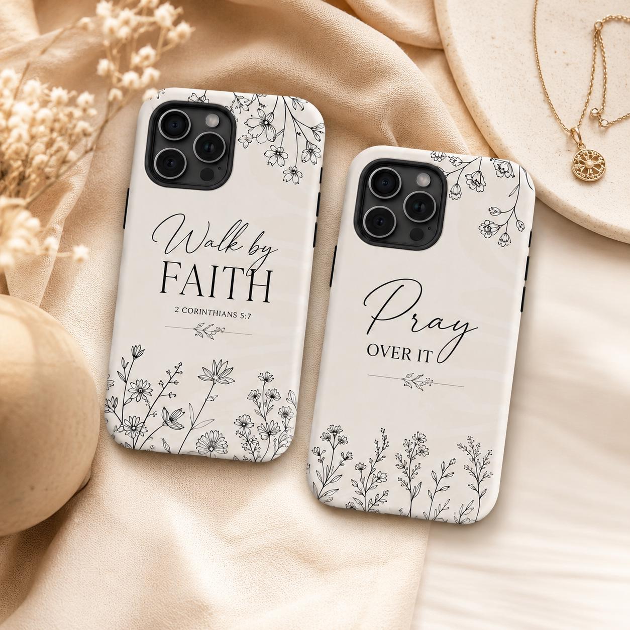 Christian Floral Phone Case, Walk By Faith Bible Verse iPhone Case