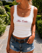 Personalized Mrs Camisole, Embroidered Lace Trim Tank Top, Custom Bridal Honeymoon Gift