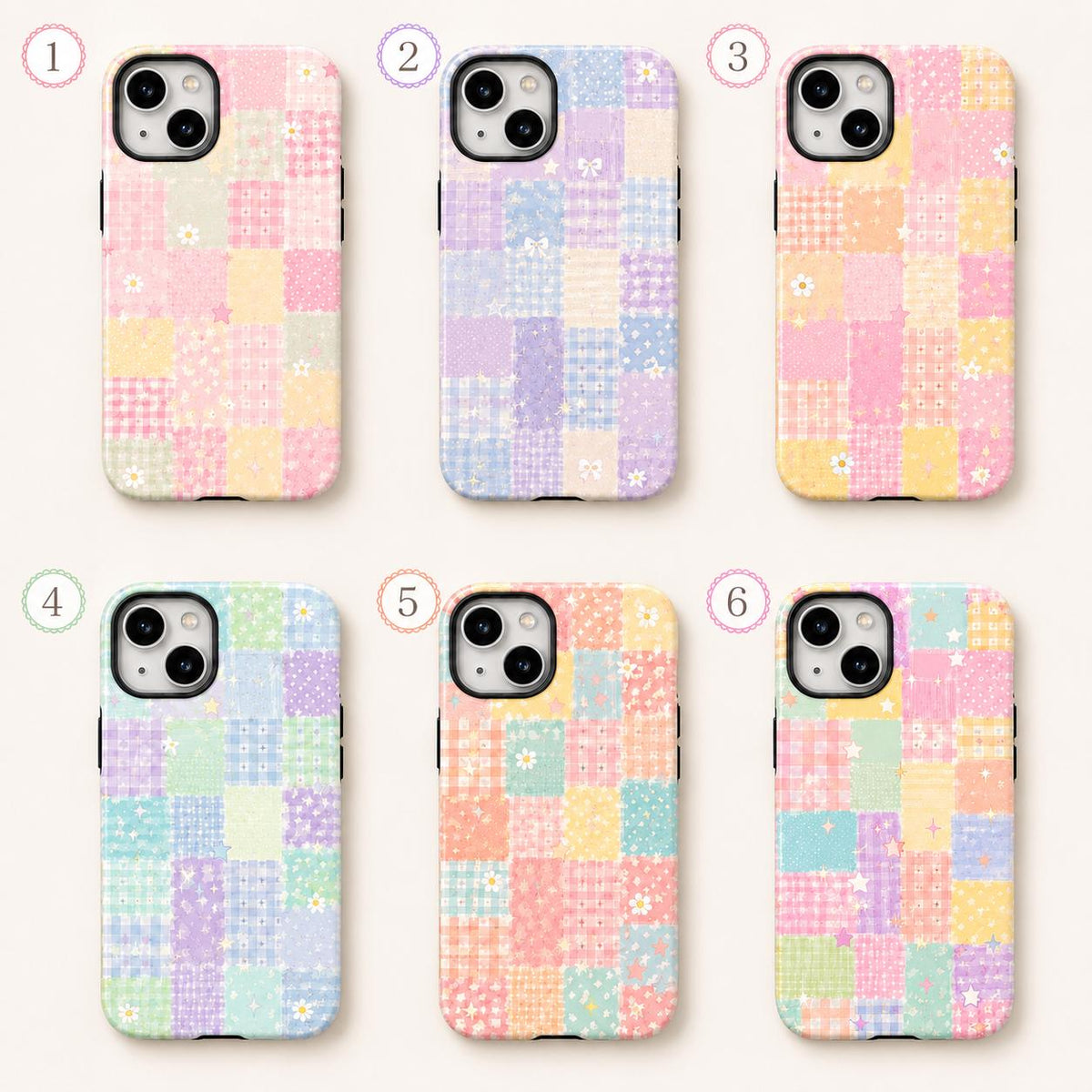 Pastel Patchwork Phone Case, Coquette Quilt Star iPhone Case, Cute Cottagecore Case Gift