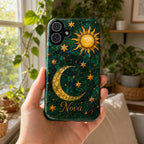 2D Custom Celestial Phone Case, Personalized Sun Moon Stained Glass Case, Gothic Astrology Phone Cover Gift For Her
