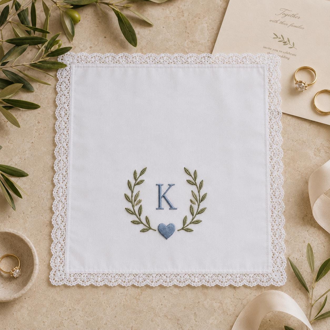 Custom Monogram Embroidered Handkerchief, Personalized Initial Floral Wedding Hanky, Bridal Happy Tears Keepsake Gift