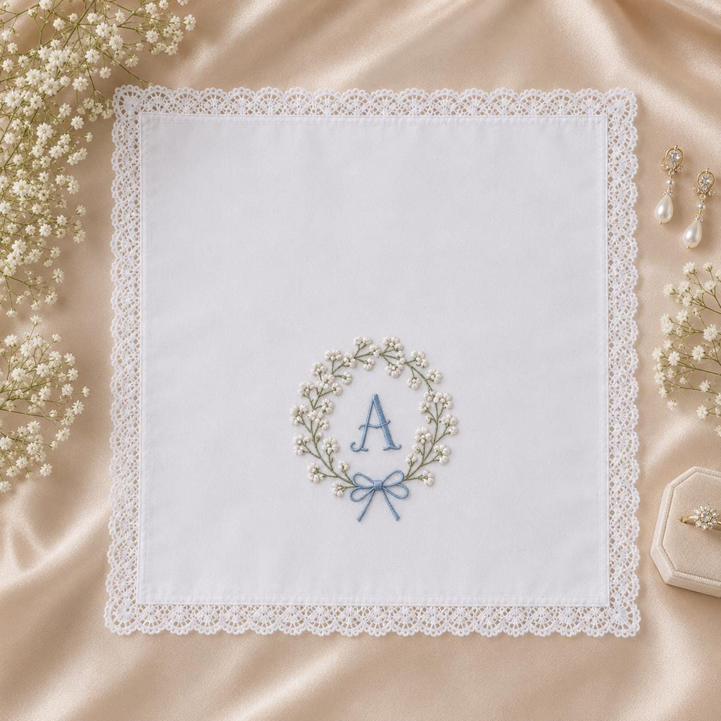 Custom Monogram Embroidered Handkerchief, Personalized Initial Floral Wedding Hanky, Bridal Happy Tears Keepsake Gift