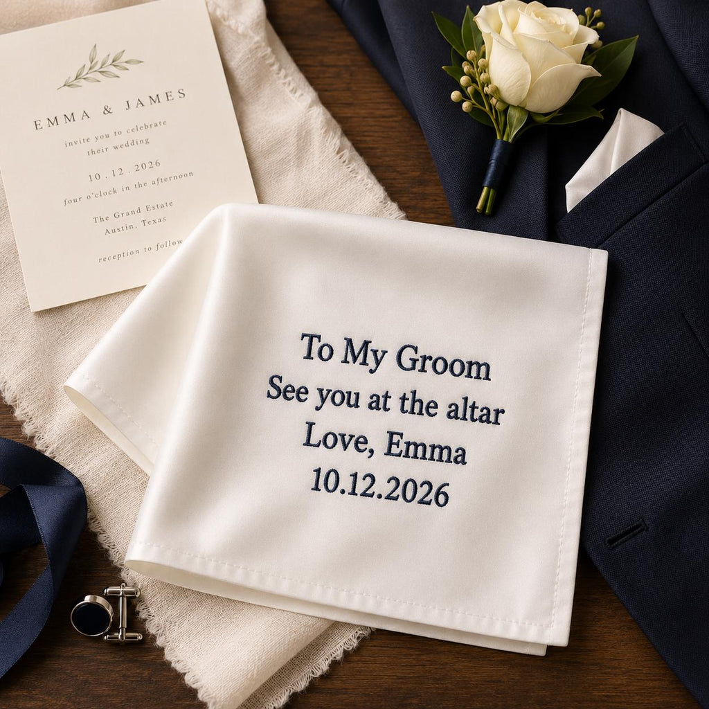 Personalized Groom Handkerchief, Custom Embroidered Wedding Handkerchief, Gift From Bride To Groom