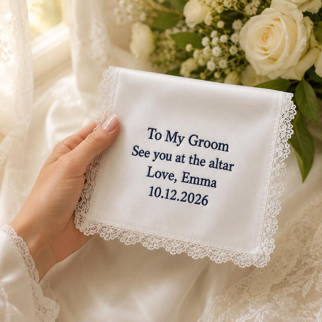 Personalized Groom Handkerchief, Custom Embroidered Wedding Handkerchief, Gift From Bride To Groom