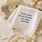 Personalized Groom Handkerchief, Custom Embroidered Wedding Handkerchief, Gift From Bride To Groom