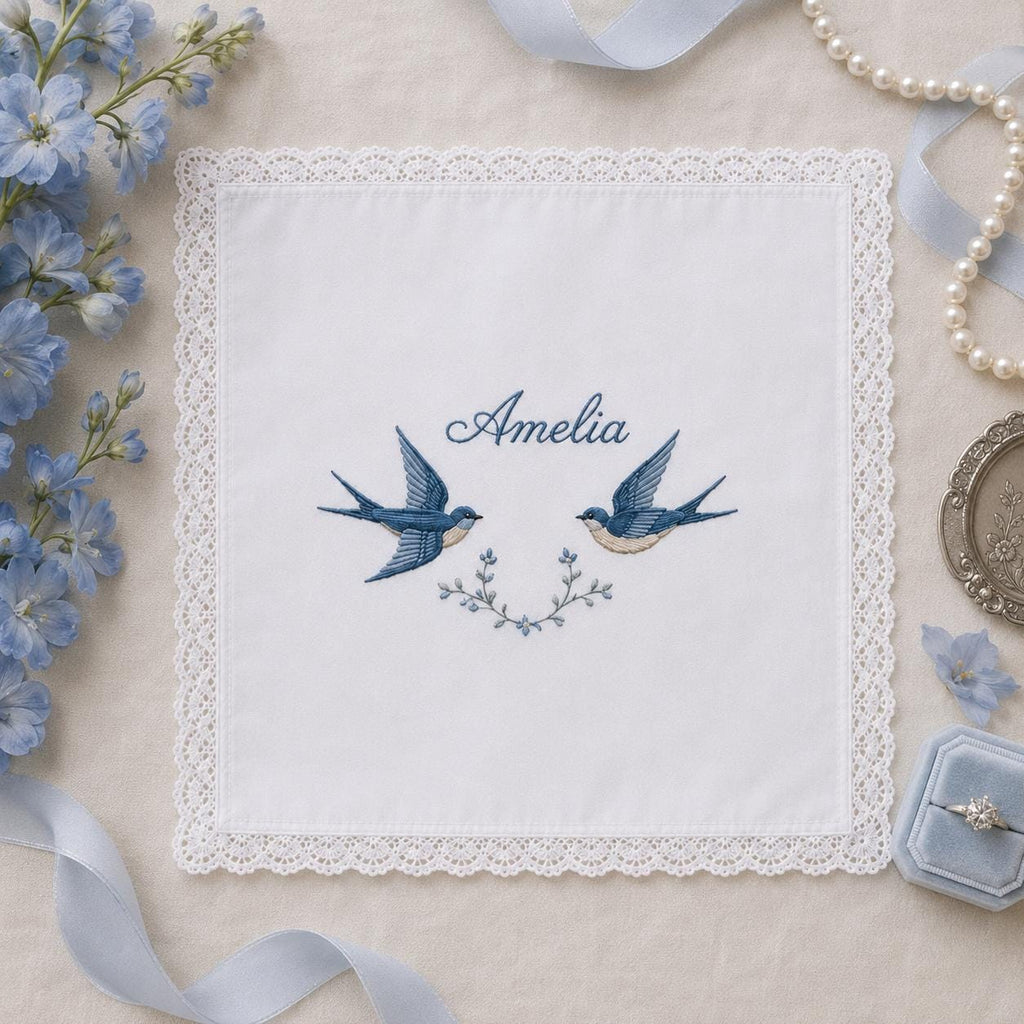Custom Embroidered Handkerchief, Personalized Bird Symbol Wedding Hanky, Memorial Cardinal Happy Tears Gift