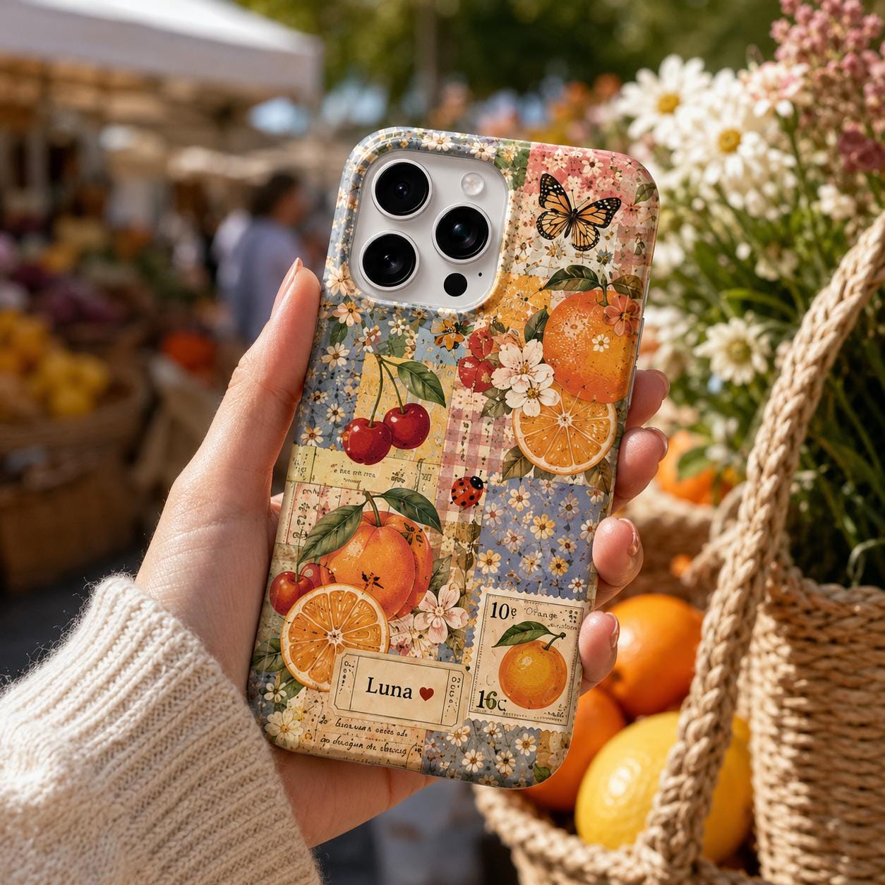 Custom Black Cat Phone Case, Personalized Cottagecore Cat Case, Vintage Floral Collage iPhone Cover, Cat Lover Gift