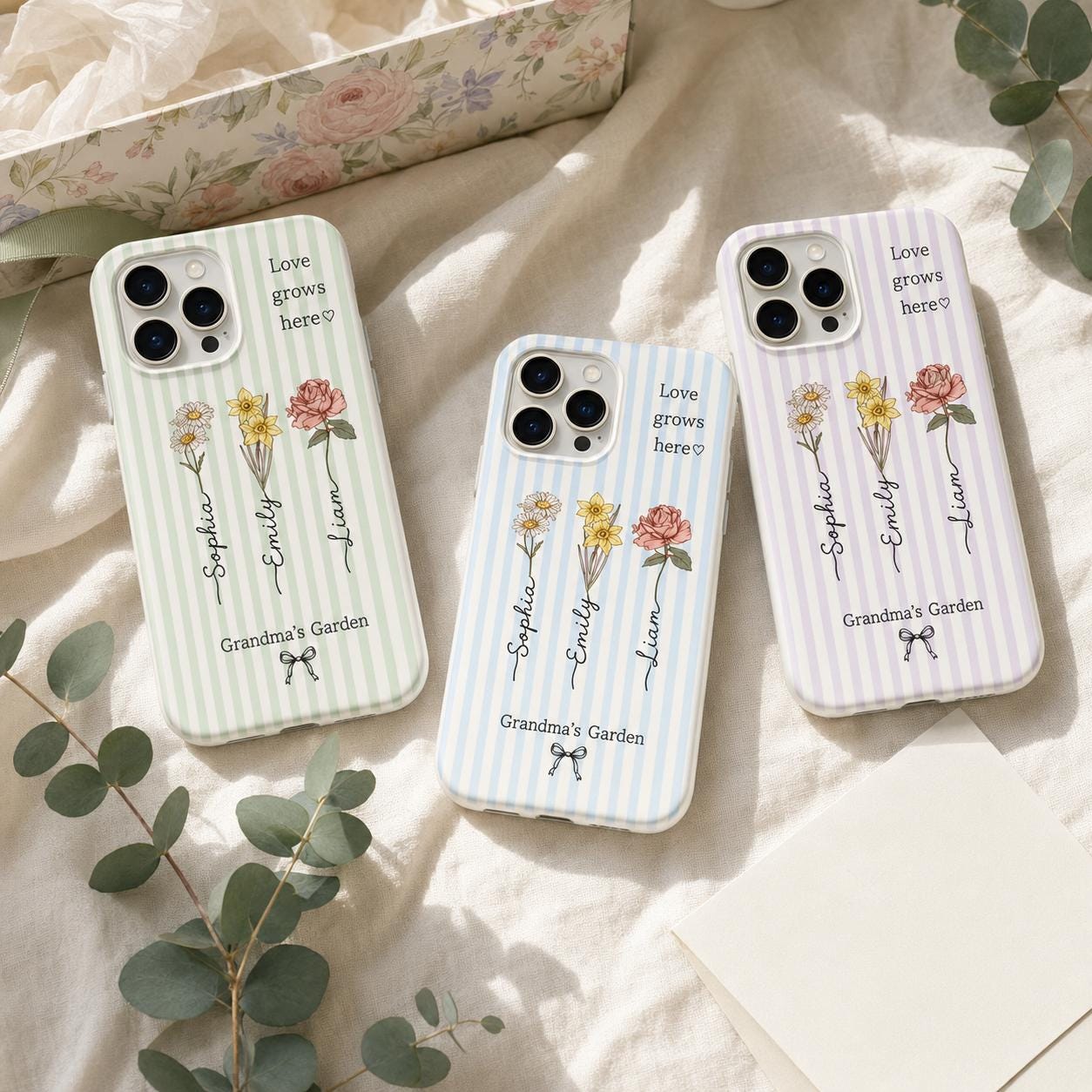 Custom Birth Flower Phone Case, Grandma’s Garden Personalized Name Case, Family Flower iPhone Cover, Gift for Mom Grandma