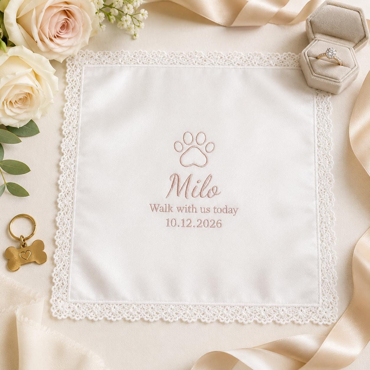 Personalized Pet Memorial Handkerchief, Custom Embroidered Wedding Hanky, Dog Remembrance Keepsake