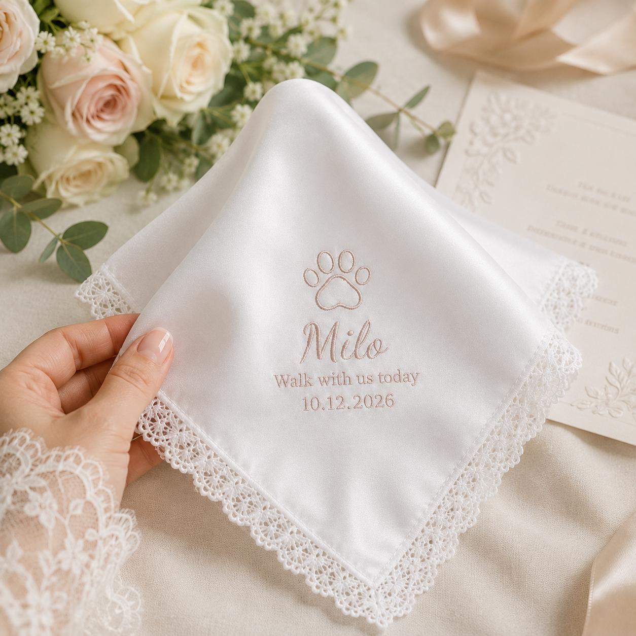 Personalized Pet Memorial Handkerchief, Custom Embroidered Wedding Hanky, Dog Remembrance Keepsake