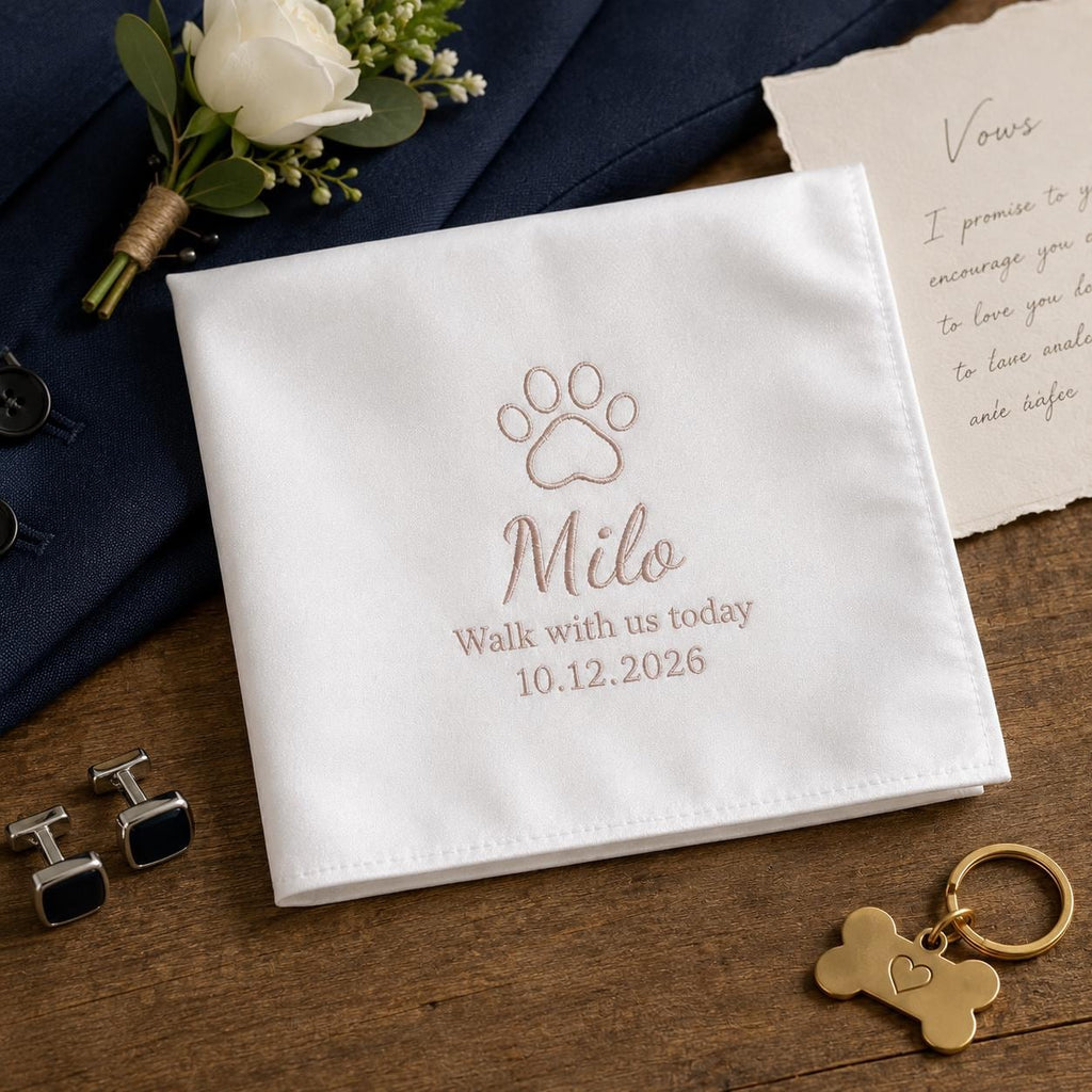 Personalized Pet Memorial Handkerchief, Custom Embroidered Wedding Hanky, Dog Remembrance Keepsake