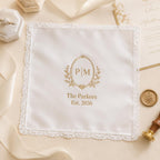 Personalized Family Initial Handkerchief, Custom Embroidered Wedding Hanky, Couple Keepsake Gift