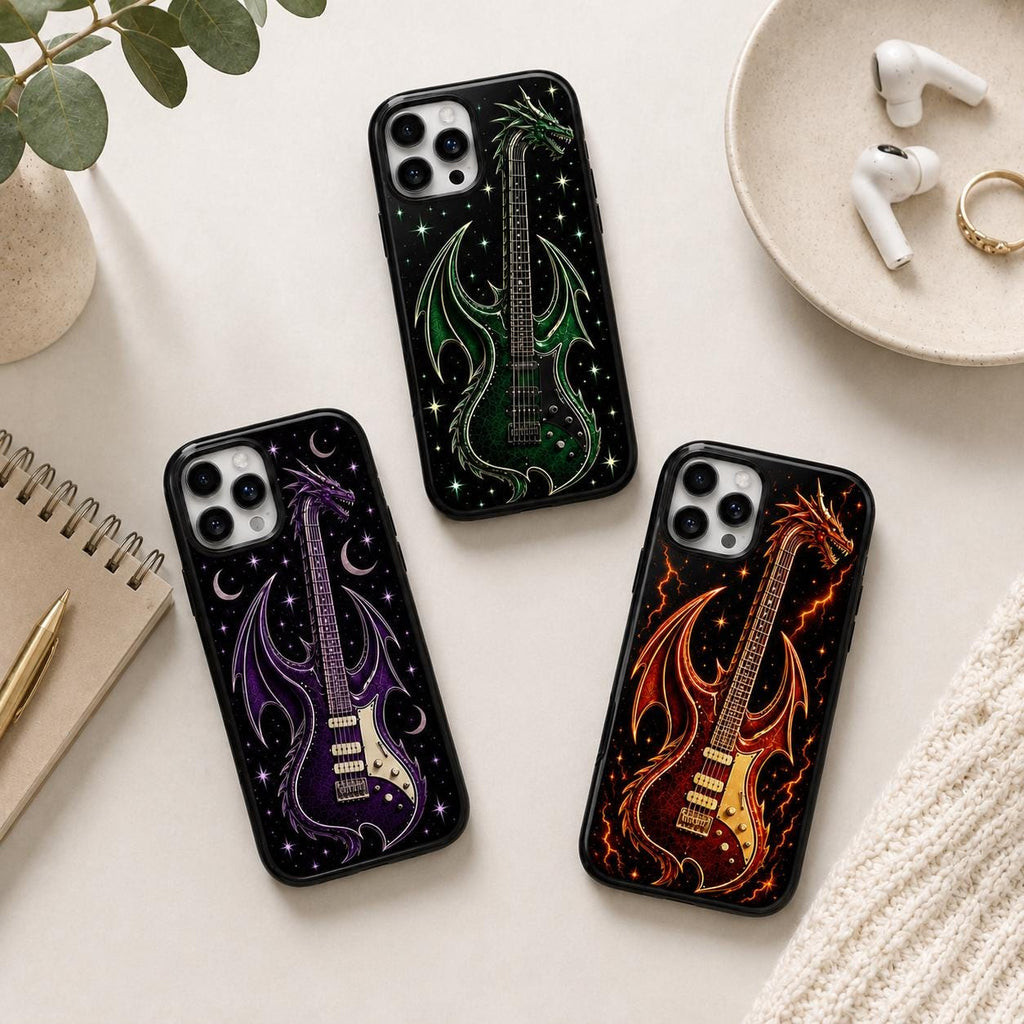 Dragon Guitar Phone Case, Rock Music iPhone Case, Red Electric Guitar Tough Case Gift