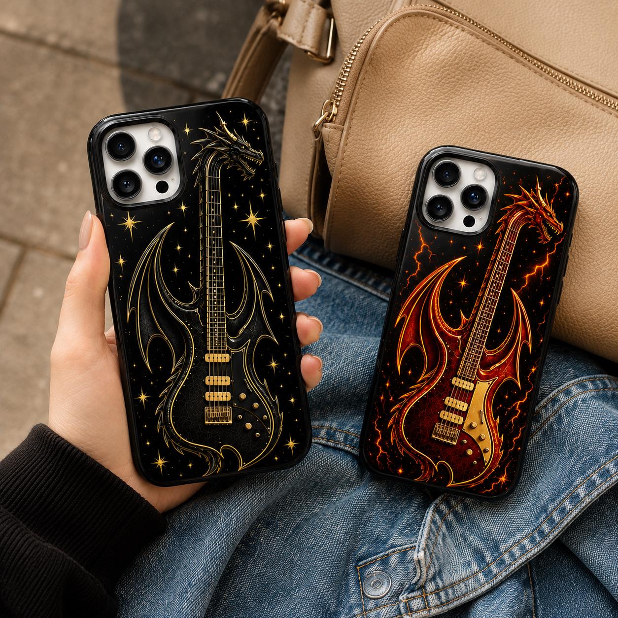 Dragon Guitar Phone Case, Rock Music iPhone Case, Red Electric Guitar Tough Case Gift