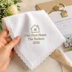 Personalized First Home Handkerchief, Custom Embroidered Housewarming Hanky, New Home Keepsake Gift