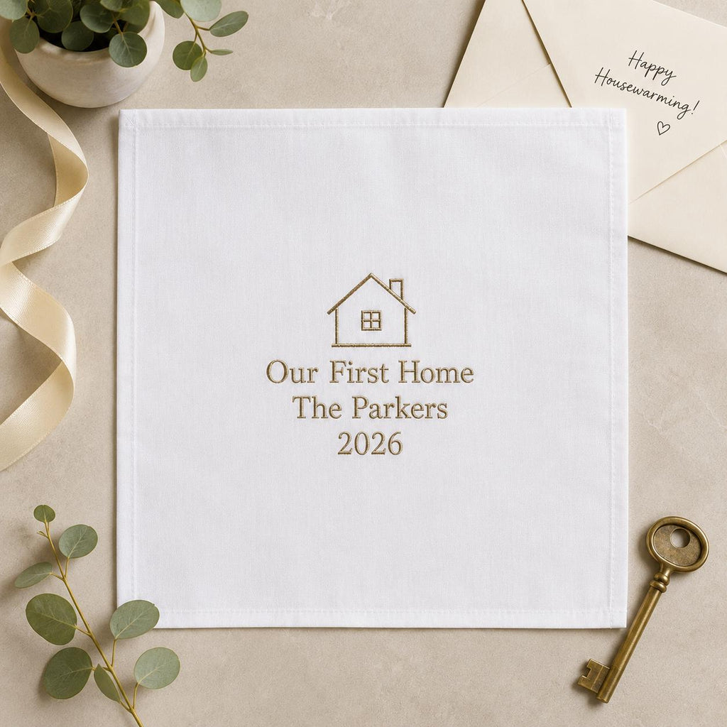 Personalized First Home Handkerchief, Custom Embroidered Housewarming Hanky, New Home Keepsake Gift
