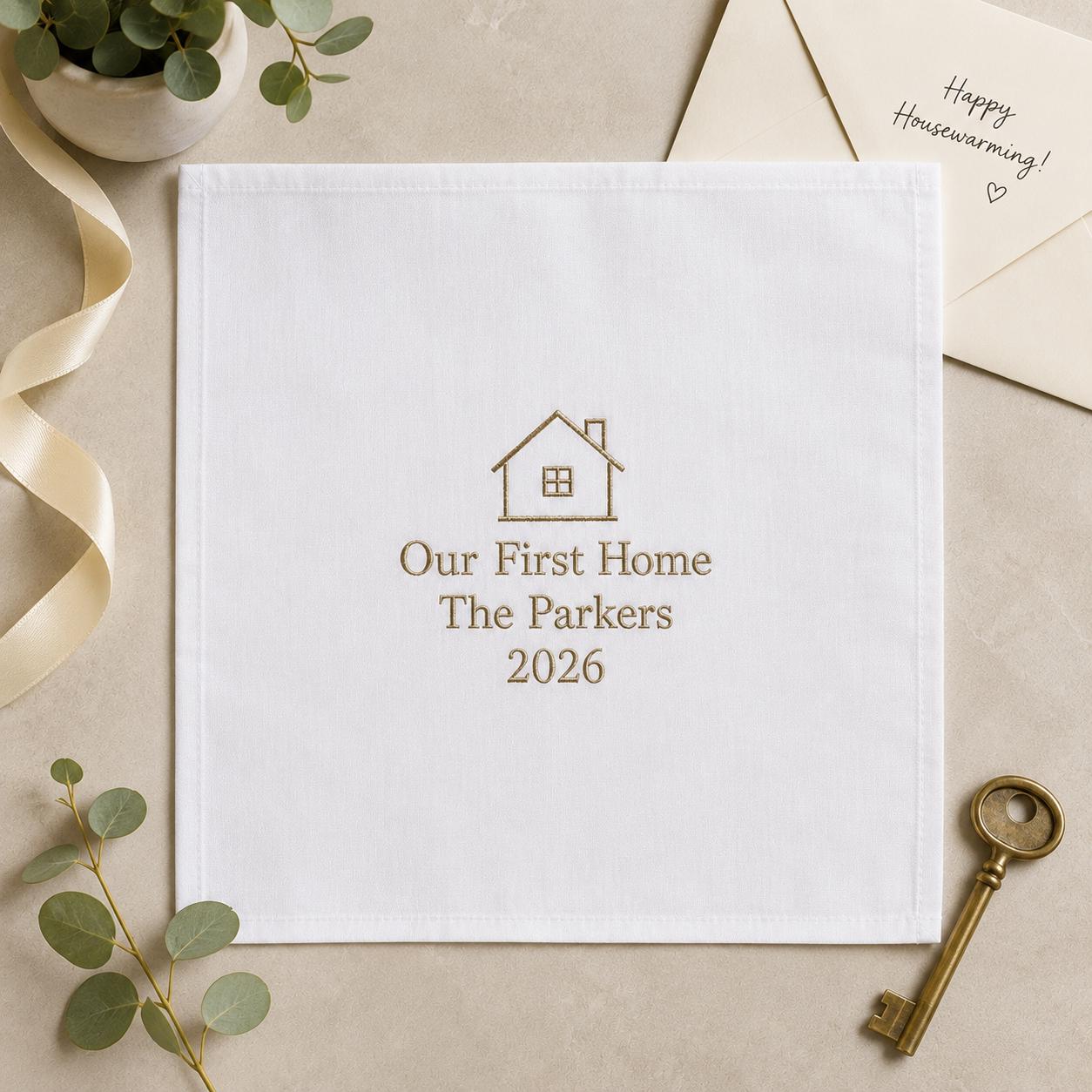 Personalized First Home Handkerchief, Custom Embroidered Housewarming Hanky, New Home Keepsake Gift