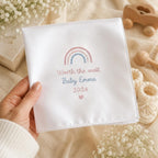 Personalized Baby Handkerchief, Custom Embroidered Rainbow Baby Hanky, Baby Shower Keepsake Gift