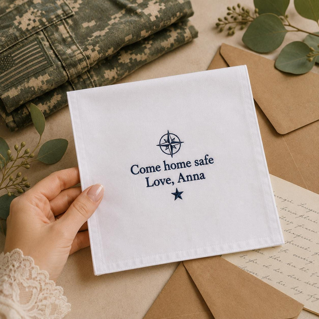 Personalized Military Handkerchief, Custom Embroidered Come Home Safe Hanky, Deployment Gift