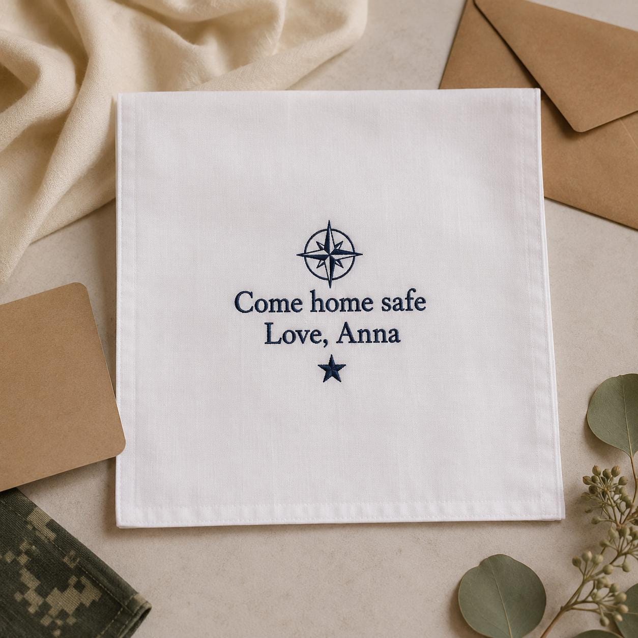 Personalized Military Handkerchief, Custom Embroidered Come Home Safe Hanky, Deployment Gift