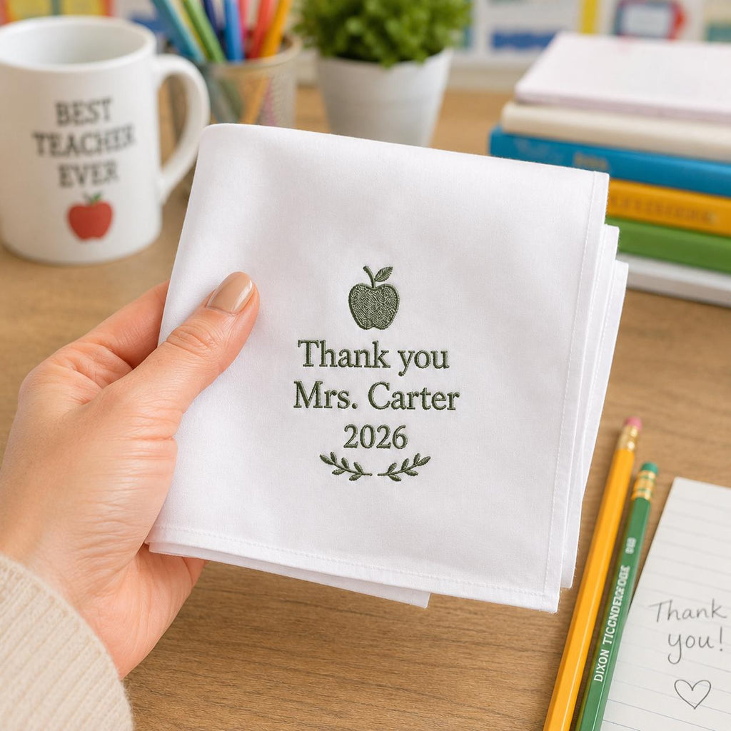 Personalized Teacher Handkerchief, Custom Embroidered Thank You Teacher Hanky, Teacher Appreciation Gift