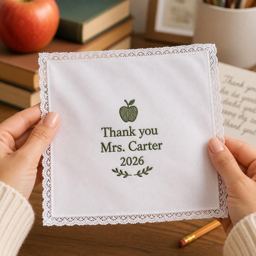 Personalized Teacher Handkerchief, Custom Embroidered Thank You Teacher Hanky, Teacher Appreciation Gift