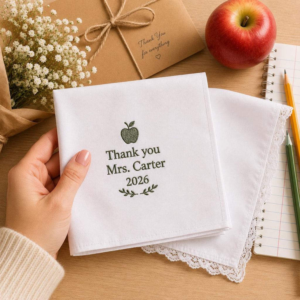 Personalized Teacher Handkerchief, Custom Embroidered Thank You Teacher Hanky, Teacher Appreciation Gift