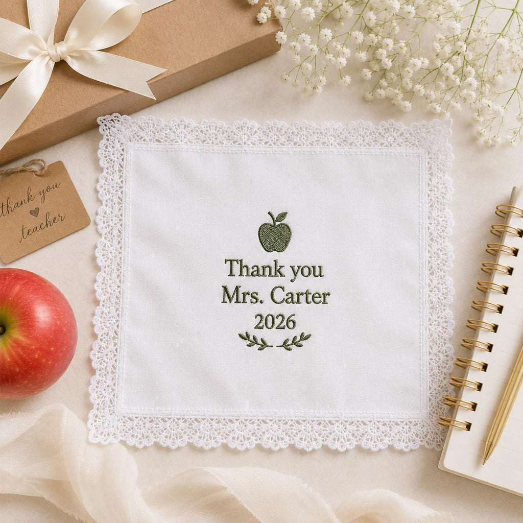 Personalized Teacher Handkerchief, Custom Embroidered Thank You Teacher Hanky, Teacher Appreciation Gift