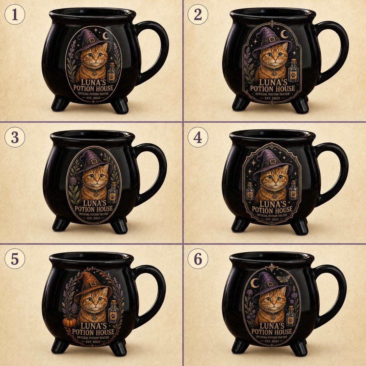 Custom Pet Cauldron Mug, Personalized Cat Portrait Witch Mug, Halloween Pet Gift, Gothic Black Ceramic Cup, Pet Mom Gift