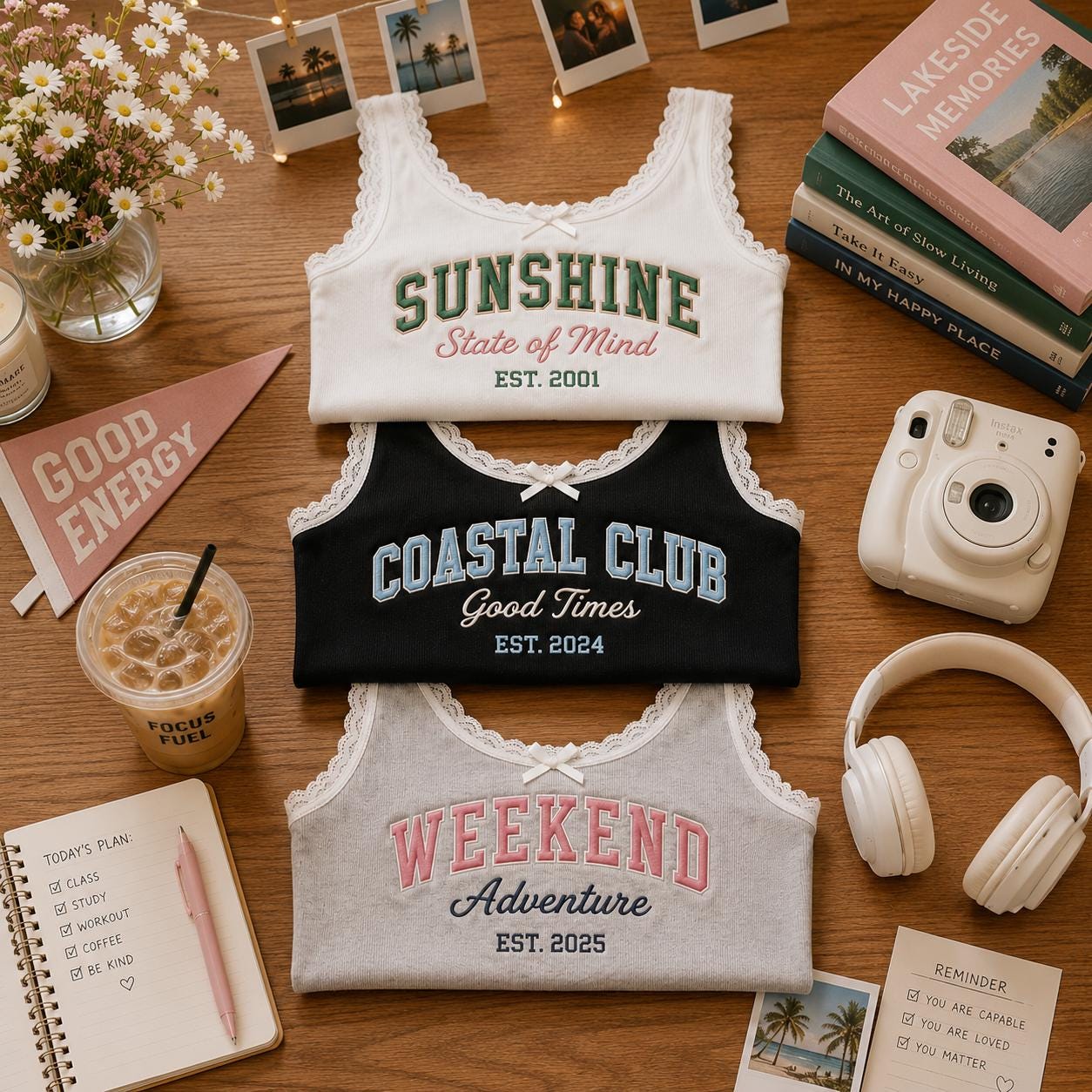 Custom College Tank Top, Embroidered Lace Trim Cami, Personalized University Game Day Shirt, College Gift