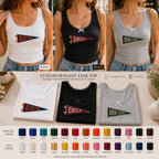 Custom College Pennant Tank Top, Embroidered Lace Trim Cami, Personalized City Shirt, Game Day Gift