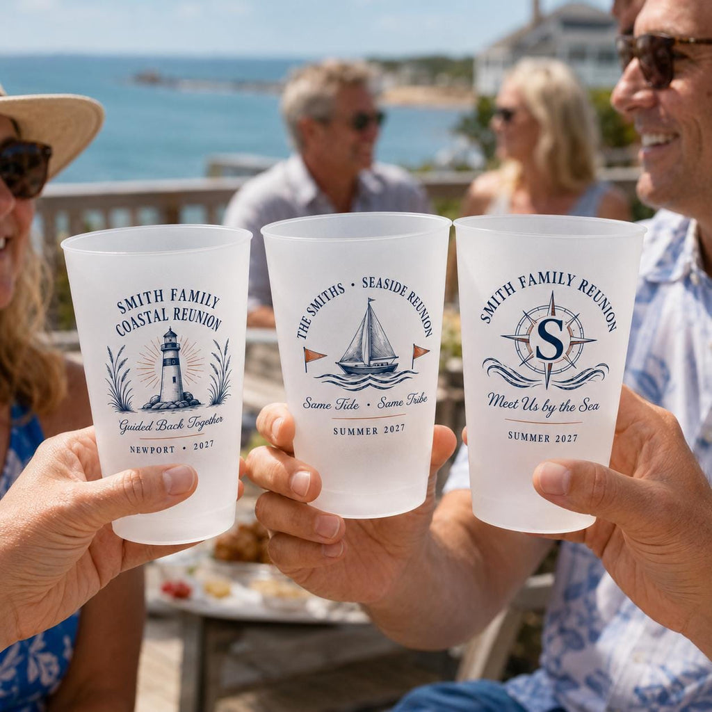 Personalized Coastal Reunion Frosted Cups, Custom Family Reunion Party Cups, Seaside Weekend Favors, Beach House Cups