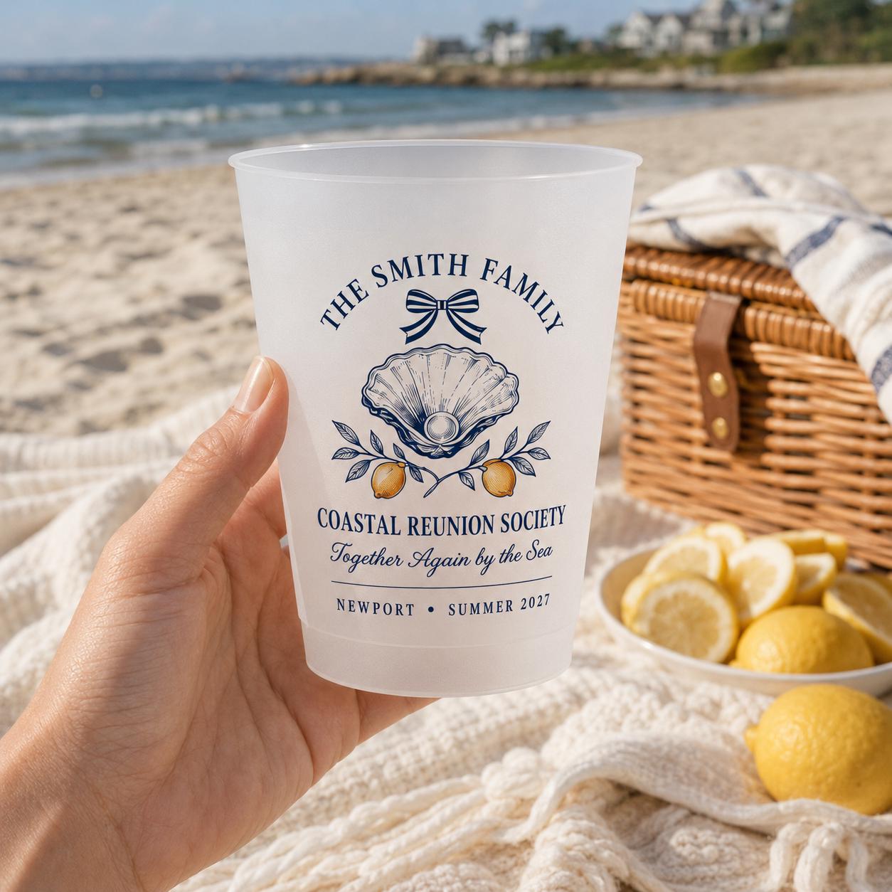 Personalized Coastal Reunion Frosted Cups, Custom Family Reunion Party Cups, Seaside Weekend Favors, Beach House Cups