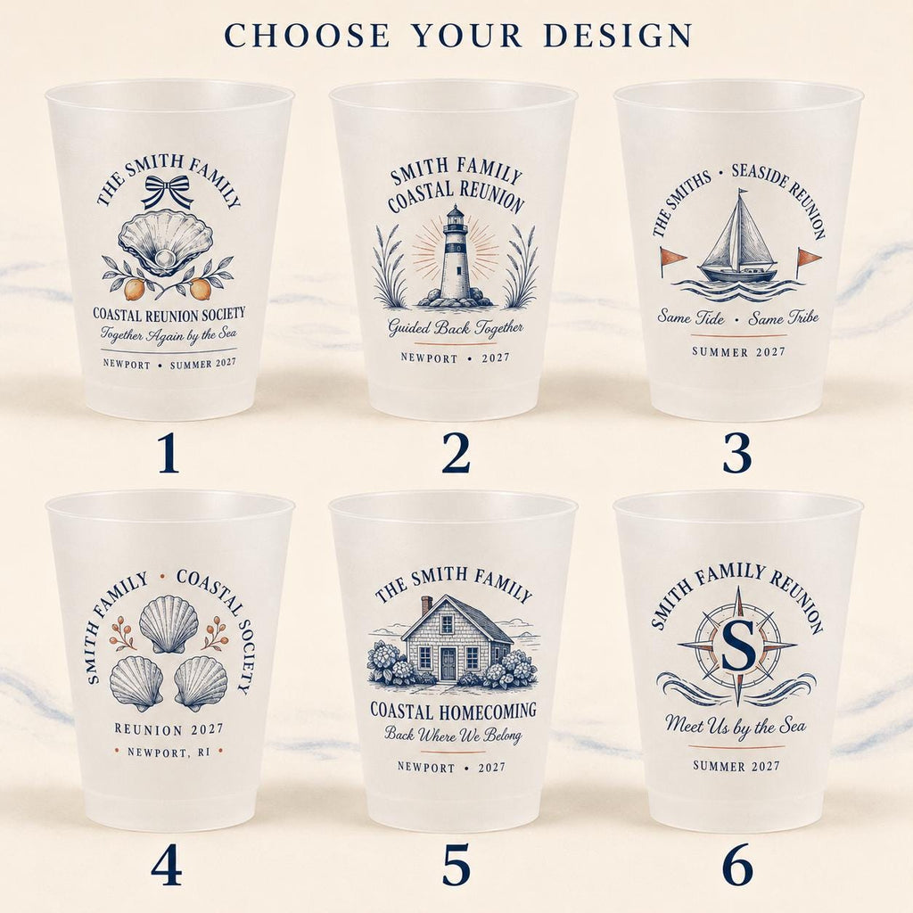 Personalized Coastal Reunion Frosted Cups, Custom Family Reunion Party Cups, Seaside Weekend Favors, Beach House Cups