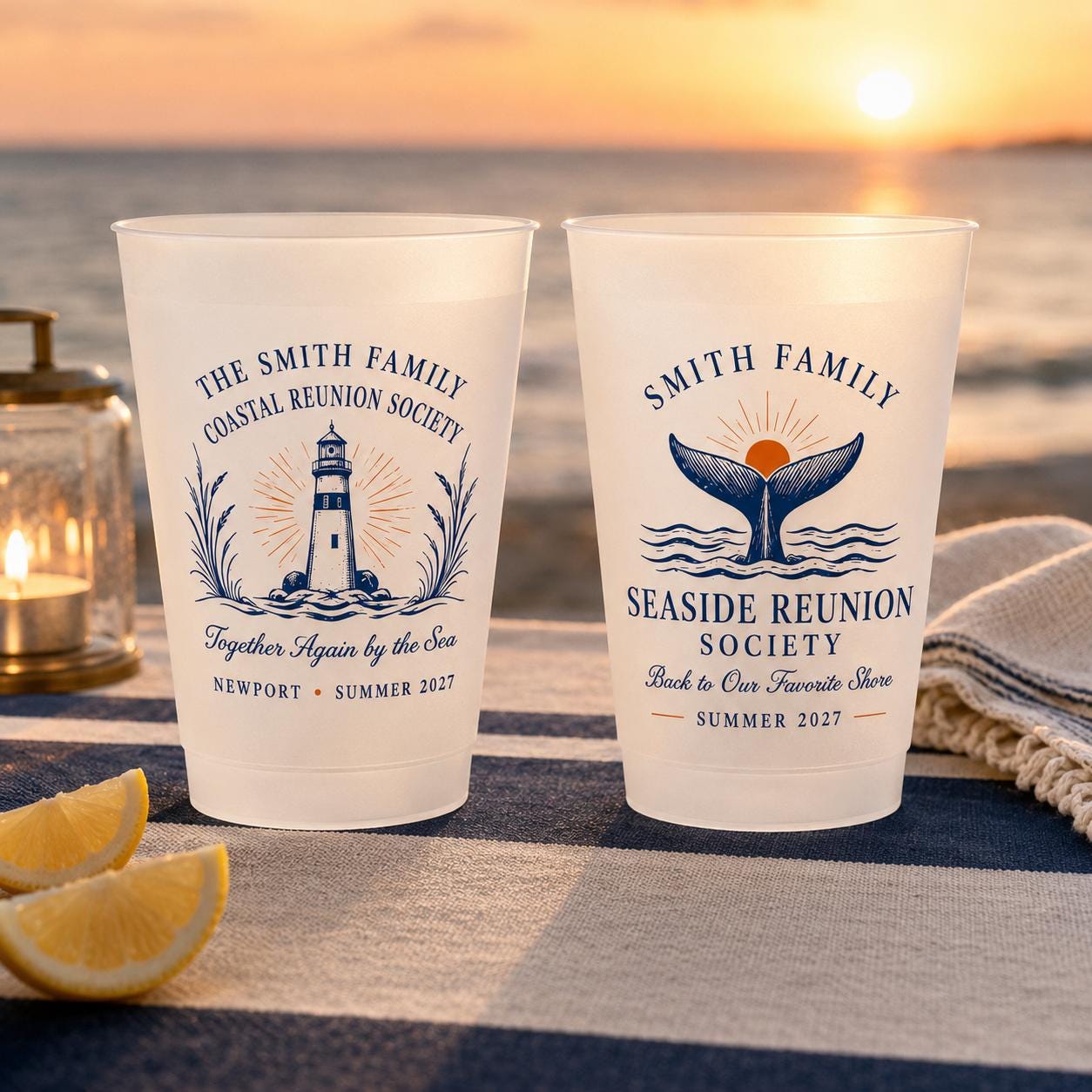 Personalized Coastal Reunion Frosted Cups, Custom Family Reunion Cups, Beach House Party Favors, Seaside Vacation Drinkware