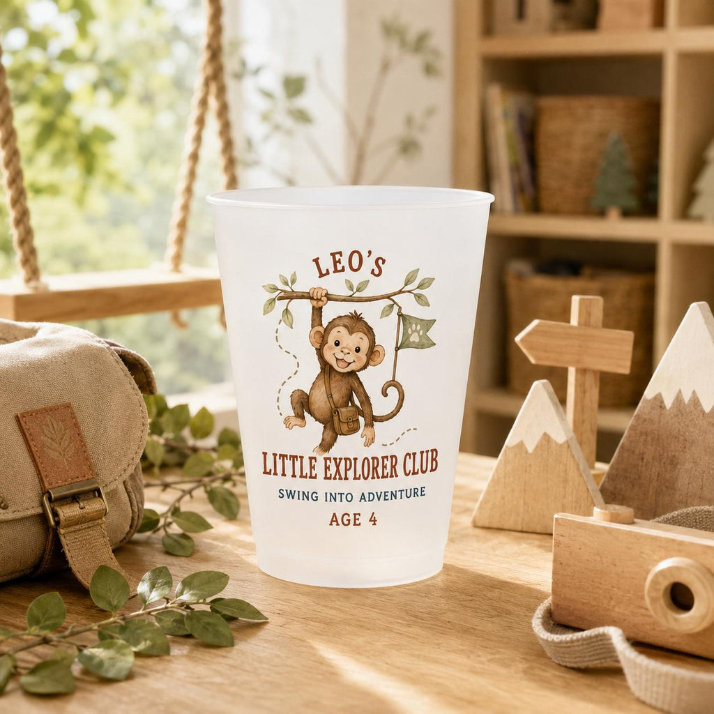 Personalized Kids Animal Frosted Cups, Little Explorer Birthday Party Cups, Custom Name Safari Favors, Jungle Party Drinkware