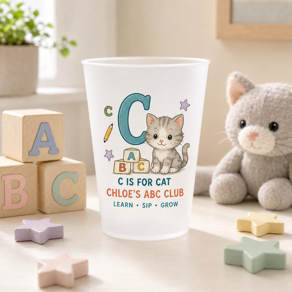 Personalized Animal Alphabet Frosted Cups, Custom Name Kids ABC Cup, Preschool Learning Gift, Daycare Birthday Party Favor