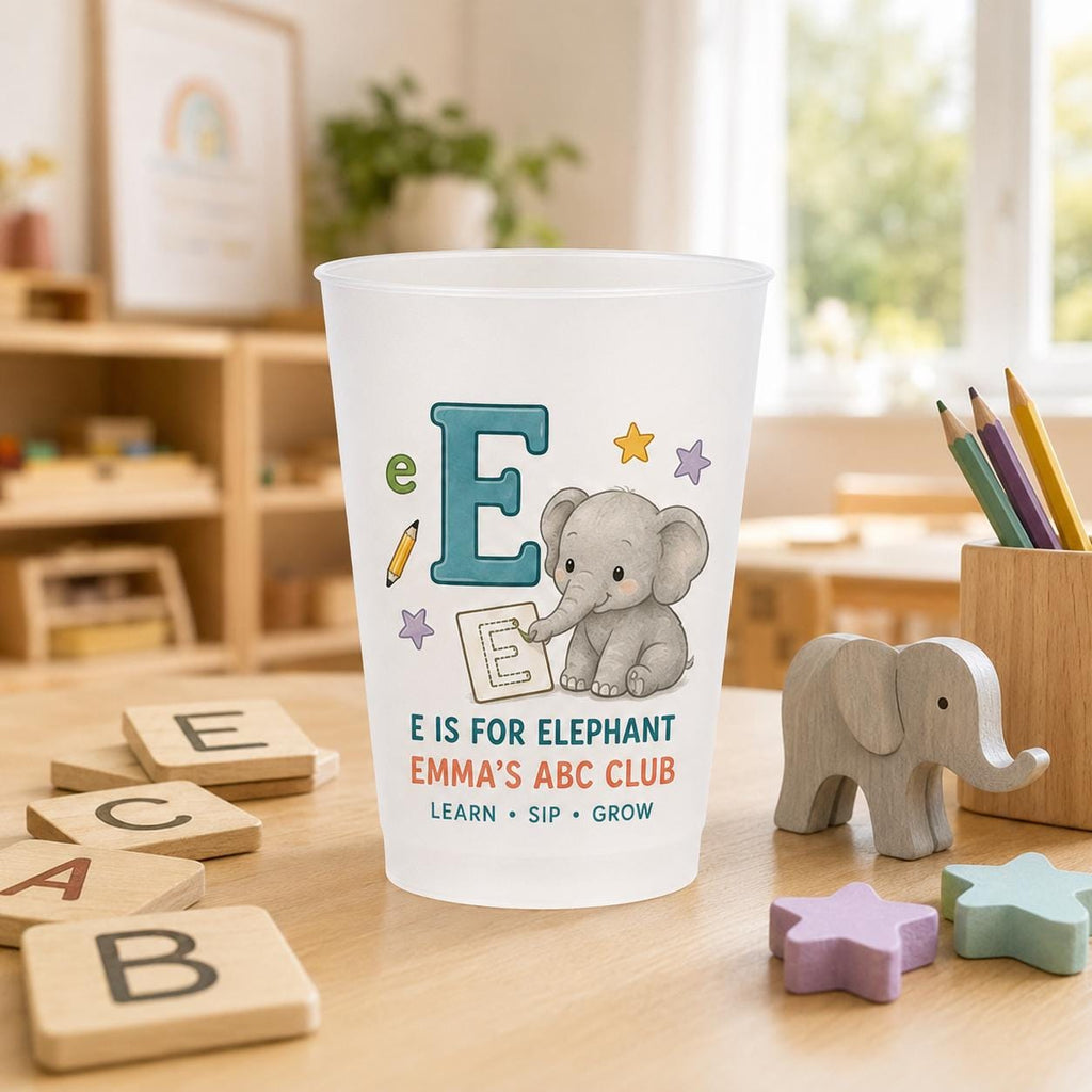 Personalized Animal Alphabet Frosted Cups, Custom Name Kids ABC Cup, Preschool Learning Gift, Daycare Birthday Party Favor