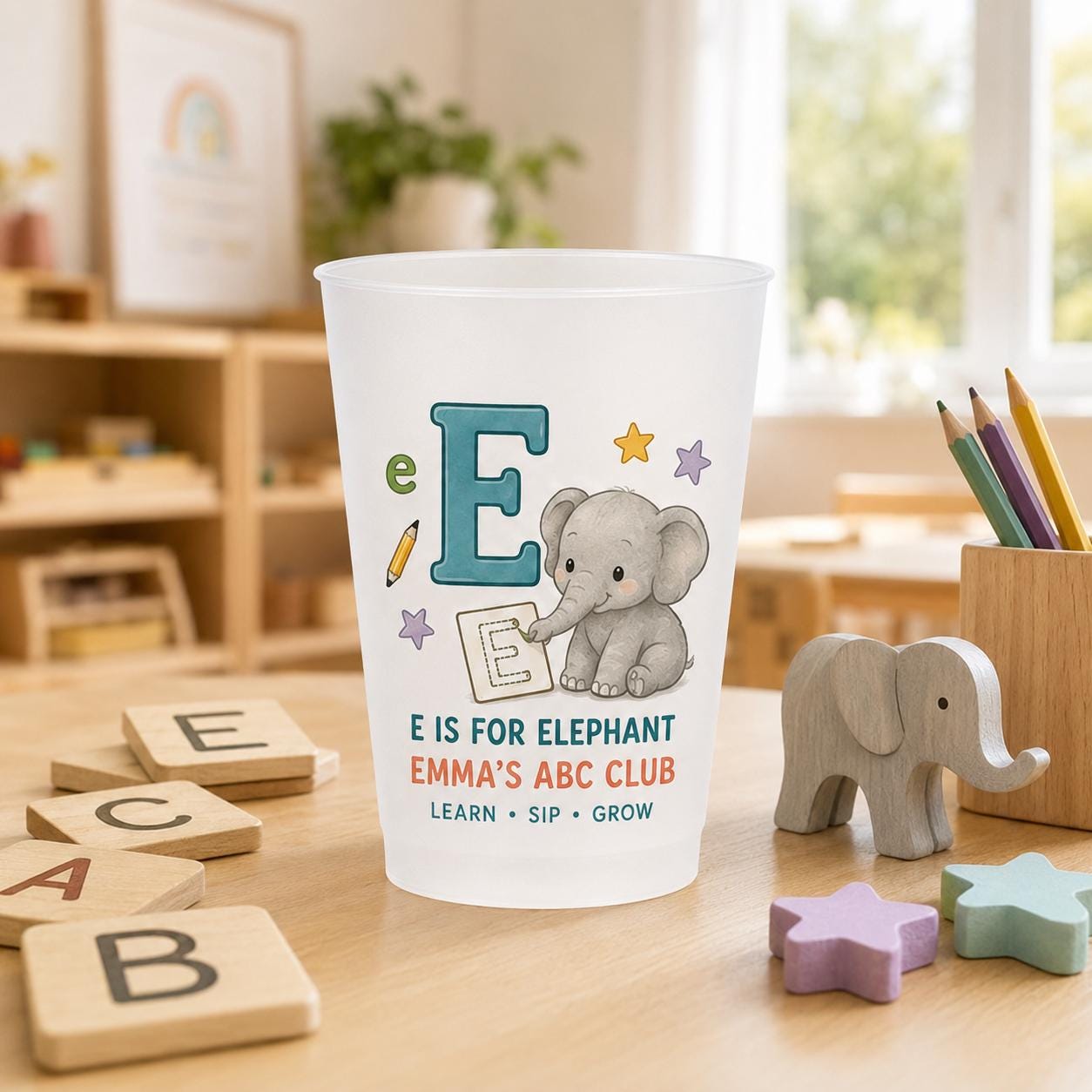 Personalized Animal Alphabet Frosted Cups, Custom Name Kids ABC Cup, Preschool Learning Gift, Daycare Birthday Party Favor
