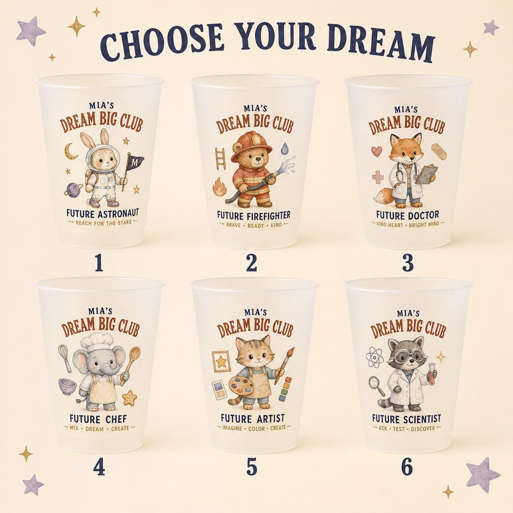 Personalized Kids Career Frosted Cups, Dream Big Animal Cup, Custom Name Birthday Party Favor, Preschool Graduation Gift