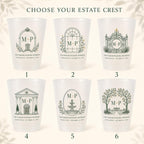 Personalized Wedding Frosted Cups, Custom Estate Crest Monogram, Wedding Weekend Bar Cups, Reception Party Favors